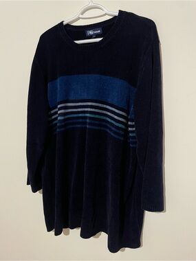 Women's Retro Chenille Navy & Blue Striped Sweater